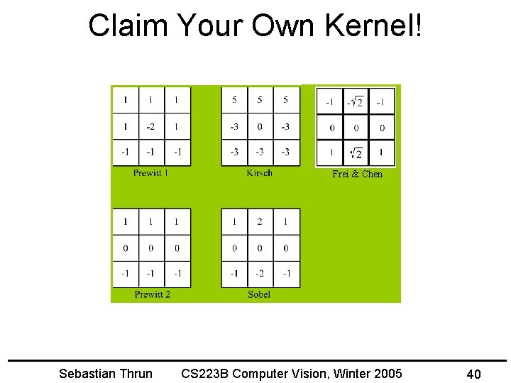Claim Your Own Kernel! Frei & Chen Sebastian Thrun CS 223 B Computer Vision,