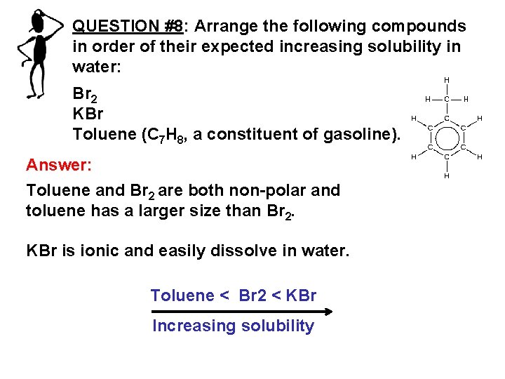 QUESTION #8: Arrange the following compounds in order of their expected increasing solubility in