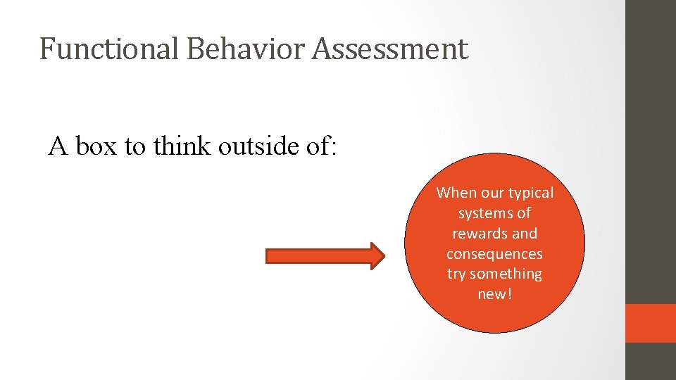 Functional Behavior Assessment A box to think outside of: When our typical systems of