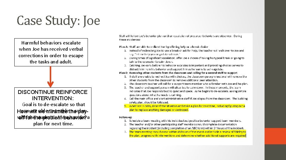 Case Study: Joe Harmful behaviors escalate when Joe has received verbal corrections in order