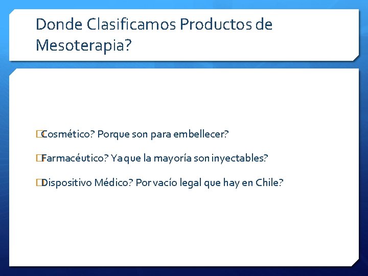 Donde Clasificamos Productos de Mesoterapia? �Cosmético? Porque son para embellecer? �Farmacéutico? Ya que la