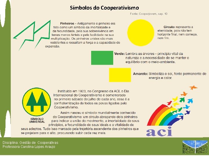 Símbolos do Cooperativismo Fonte: Cooperjovem, cap. 10 Disciplina: Gestão de Cooperativas Professora Carolina Lopes