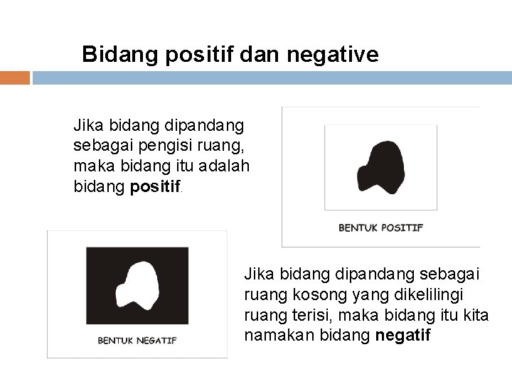 Bidang positif dan negative Jika bidang dipandang sebagai pengisi ruang, maka bidang itu adalah