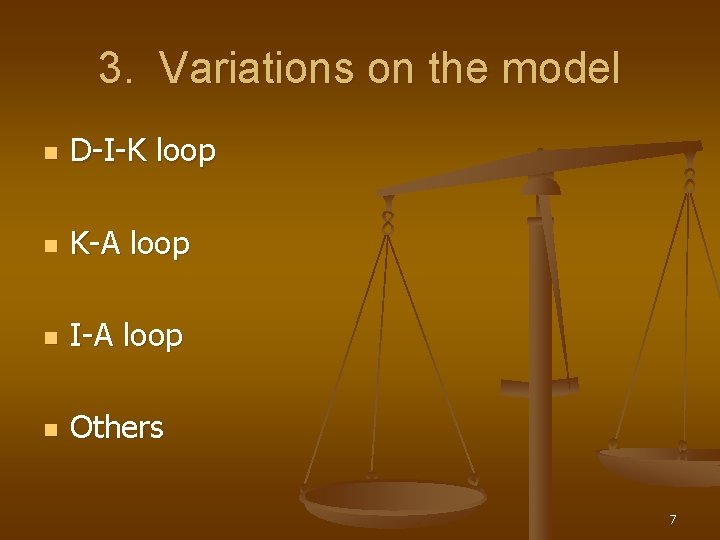 3. Variations on the model n D-I-K loop n K-A loop n I-A loop