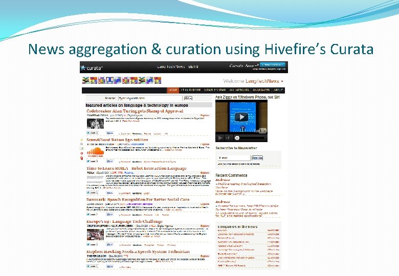 News aggregation & curation using Hivefire’s Curata 