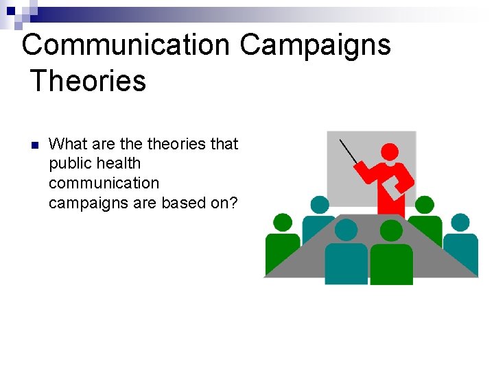 Communication Campaigns Theories n What are theories that public health communication campaigns are based