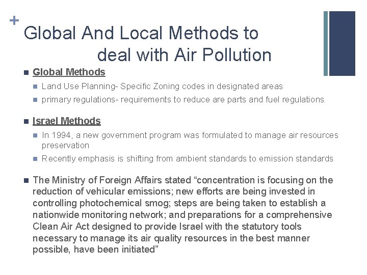 + Global And Local Methods to deal with Air Pollution n Global Methods n