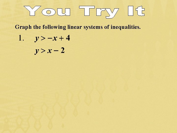 Graph the following linear systems of inequalities. Graph the following linear systems of inequalities.