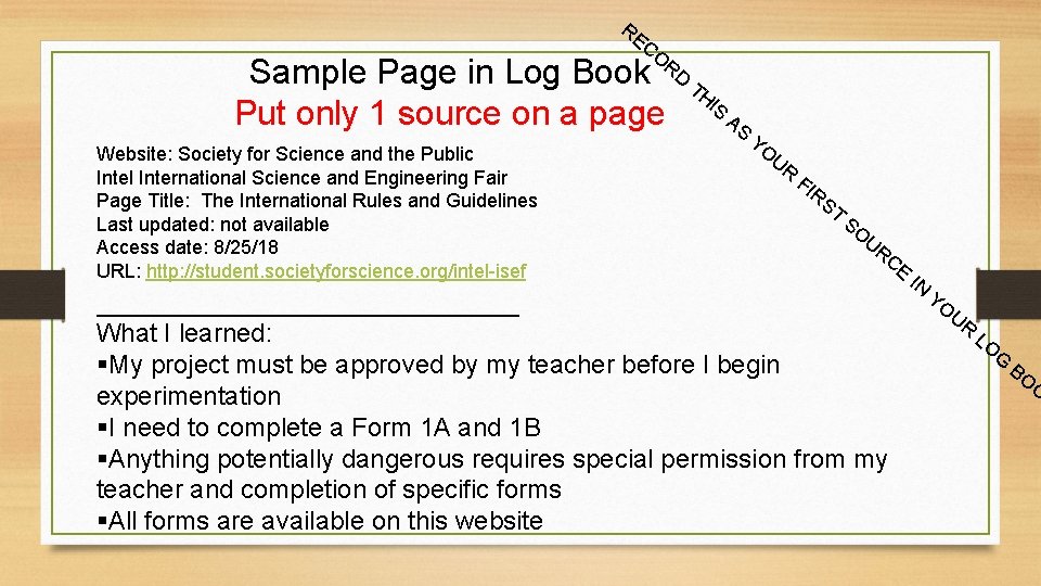 RE CO Sample Page in Log Book RD TH Put only 1 source on