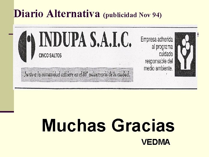 Diario Alternativa (publicidad Nov 94) Muchas Gracias VEDMA 
