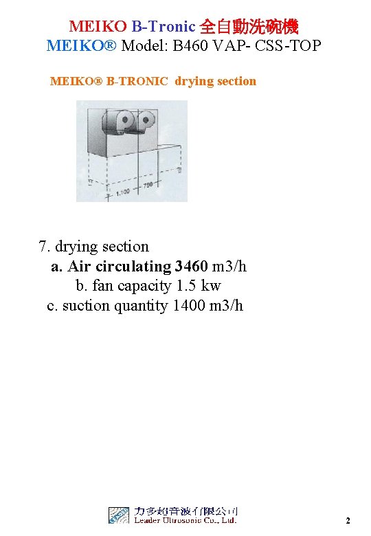 MEIKO B-Tronic 全自動洗碗機 MEIKO® Model: B 460 VAP- CSS-TOP MEIKO® B-TRONIC drying section 7.