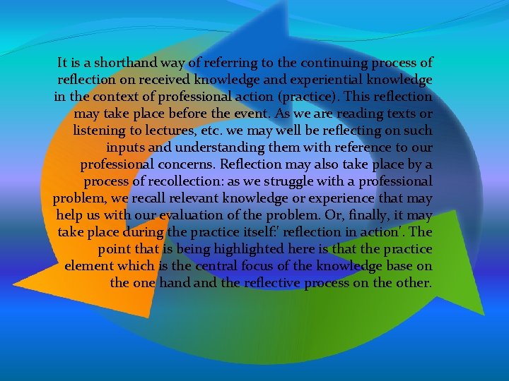  It is a shorthand way of referring to the continuing process of reflection