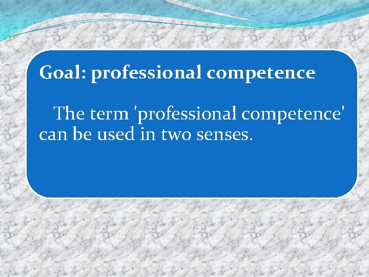 Goal: professional competence The term 'professional competence' can be used in two senses. 