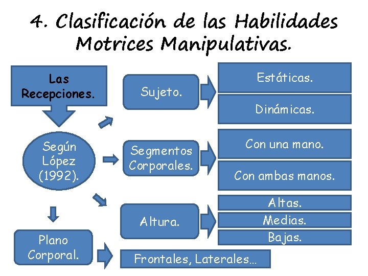 4. Clasificación de las Habilidades Motrices Manipulativas. Las Recepciones. Según López (1992). Sujeto. Estáticas.