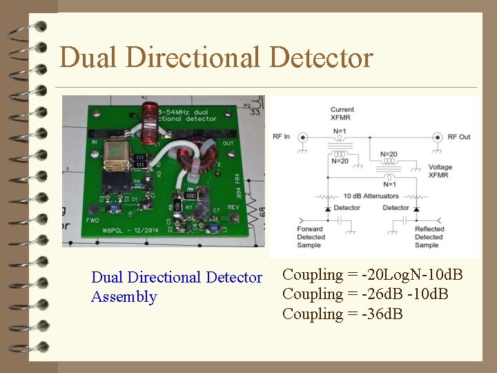 Dual Directional Detector Assembly Coupling = -20 Log. N-10 d. B Coupling = -26