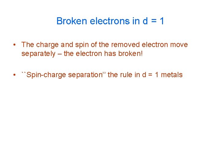 Broken electrons in d = 1 • The charge and spin of the removed