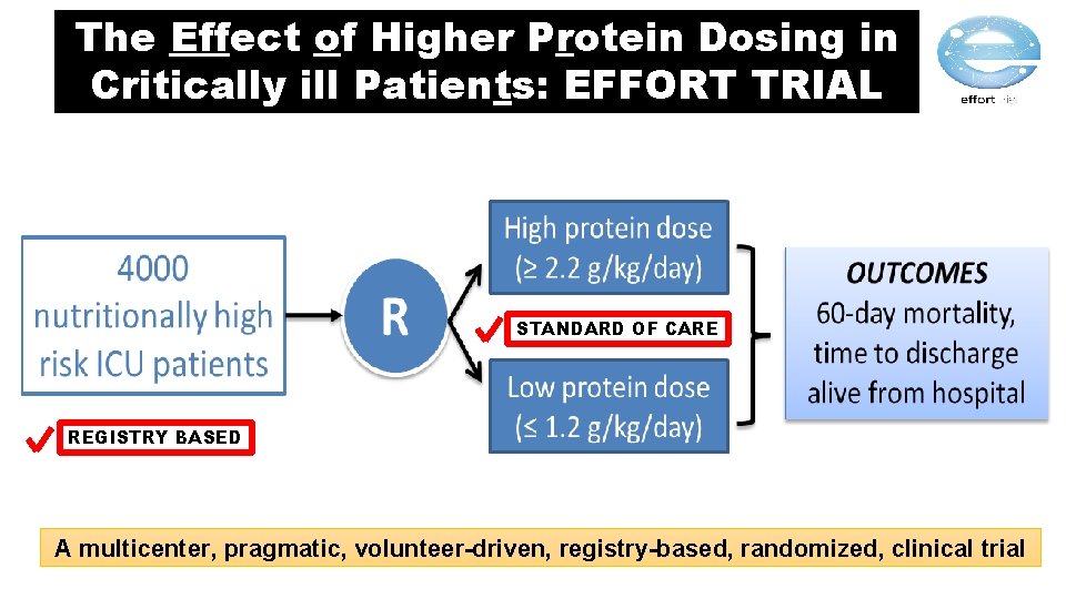 The Effect of Higher Protein Dosing in Critically ill Patients: EFFORT TRIAL STANDARD OF