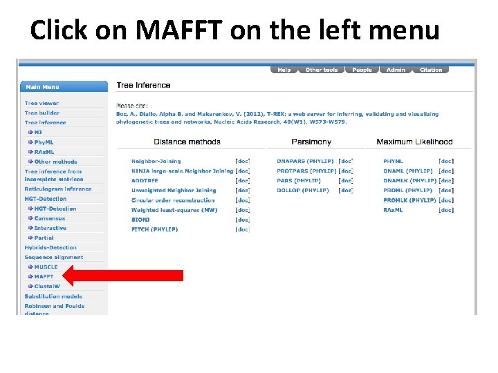 Click on MAFFT on the left menu 