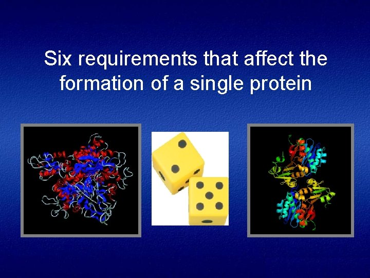 Six requirements that affect the formation of a single protein 