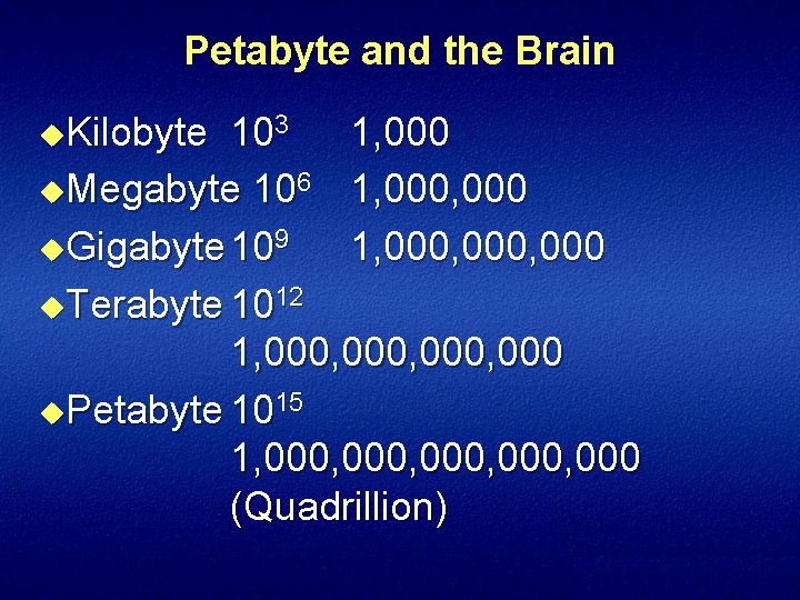 Petabyte and the Brain u. Kilobyte 103 1, 000 u. Megabyte 106 1, 000