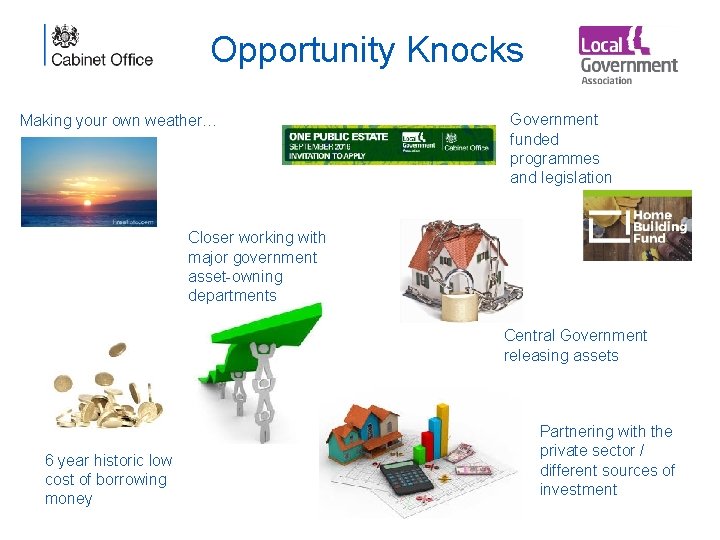 Opportunity Knocks Making your own weather… Government funded programmes and legislation Closer working with