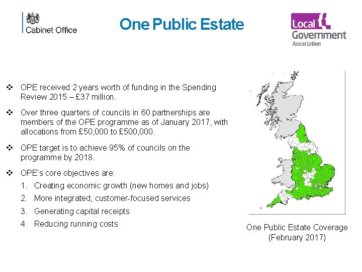One Public Estate v OPE received 2 years worth of funding in the Spending