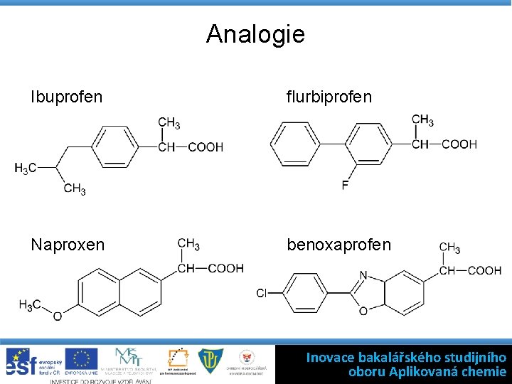 Analogie Ibuprofen flurbiprofen Naproxen benoxaprofen Inovace bakalářského studijního oboru Aplikovaná chemie 