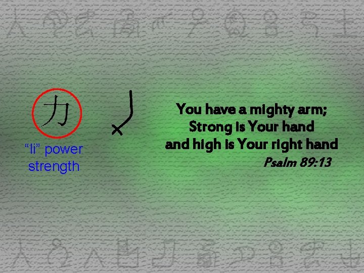 “li” power strength You have a mighty arm; Strong is Your hand high is