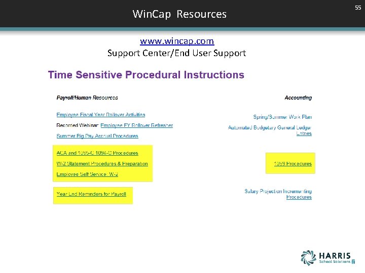 Win. Cap Resources www. wincap. com Support Center/End User Support 55 