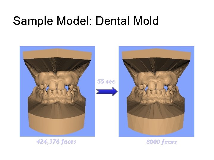 Sample Model: Dental Mold 55 sec 424, 376 faces 8000 faces 