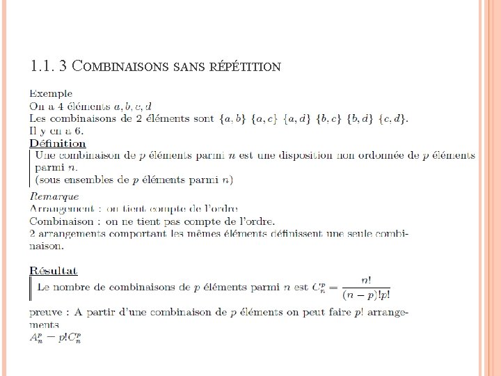 1. 1. 3 COMBINAISONS SANS RÉPÉTITION 8 