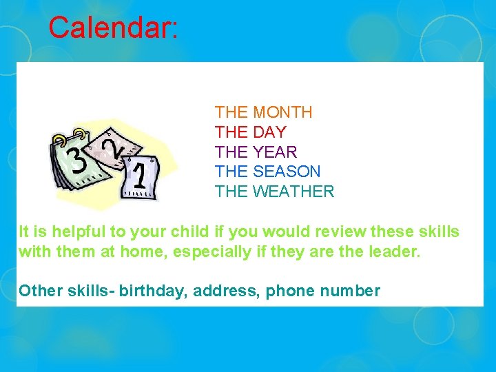 Calendar: At this point in our day we go over to Cozy Corner and