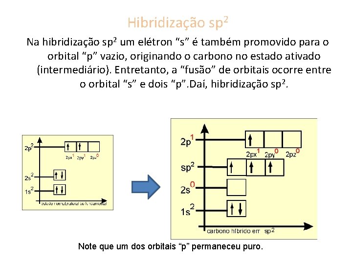 Hibridização sp 2 Na hibridização sp 2 um elétron “s” é também promovido para