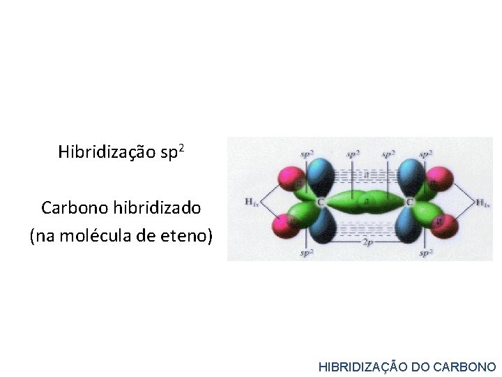 Hibridização sp 2 Carbono hibridizado (na molécula de eteno) HIBRIDIZAÇÃO DO CARBONO 