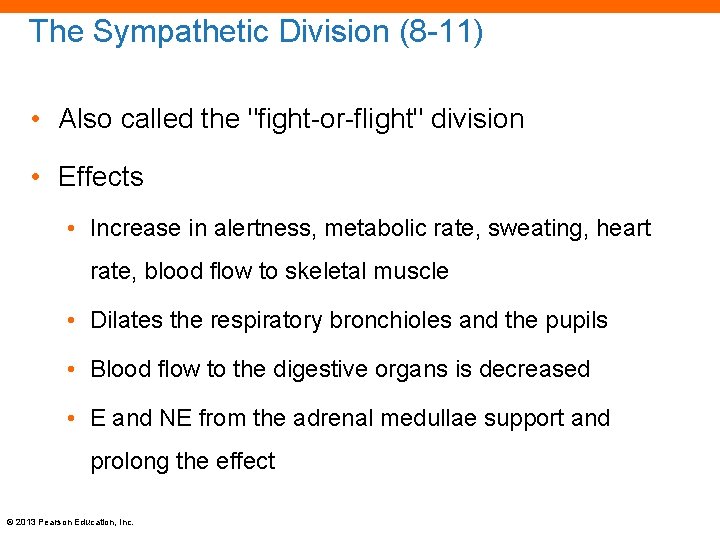 The Sympathetic Division (8 -11) • Also called the "fight-or-flight" division • Effects •