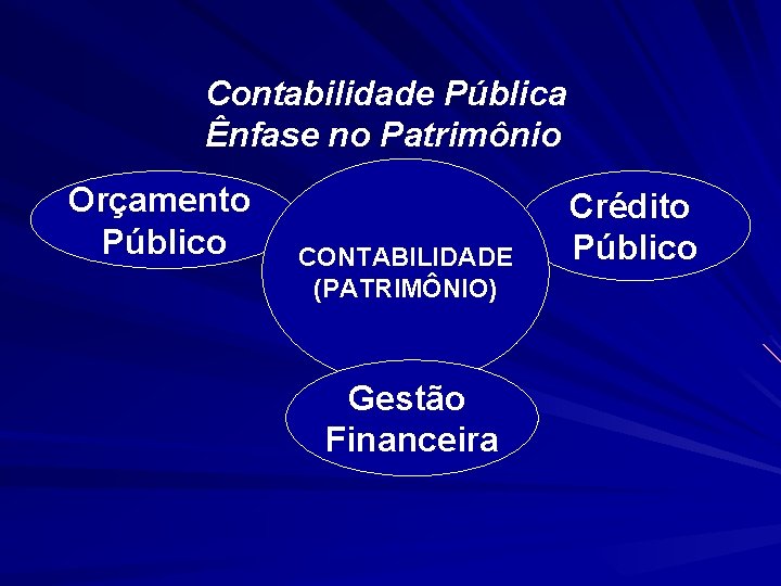 Contabilidade Pública Ênfase no Patrimônio Orçamento Público CONTABILIDADE (PATRIMÔNIO) Gestão Financeira Crédito Público 