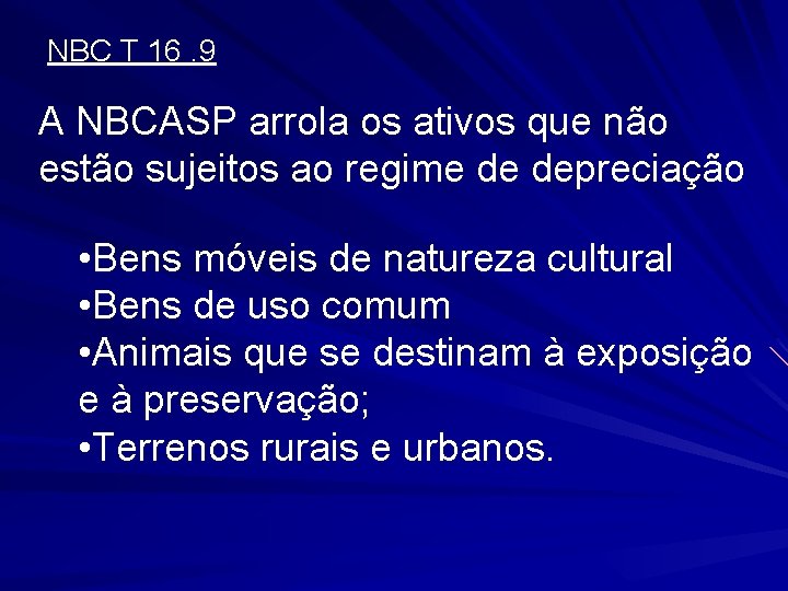 NBC T 16. 9 A NBCASP arrola os ativos que não estão sujeitos ao