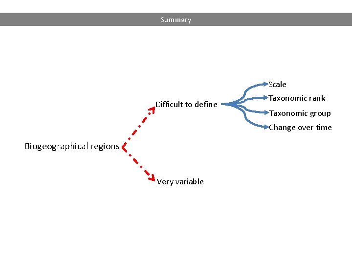 Summary Scale Difficult to define Taxonomic rank Taxonomic group Change over time Biogeographical regions