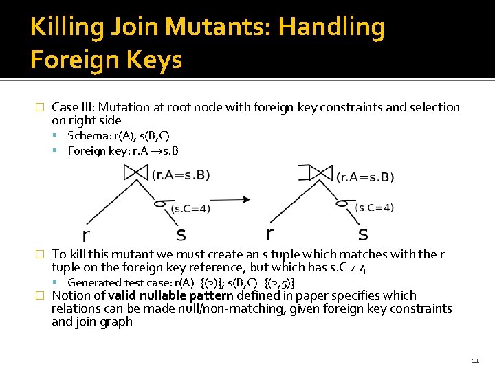 Killing Join Mutants: Handling Foreign Keys � Case III: Mutation at root node with