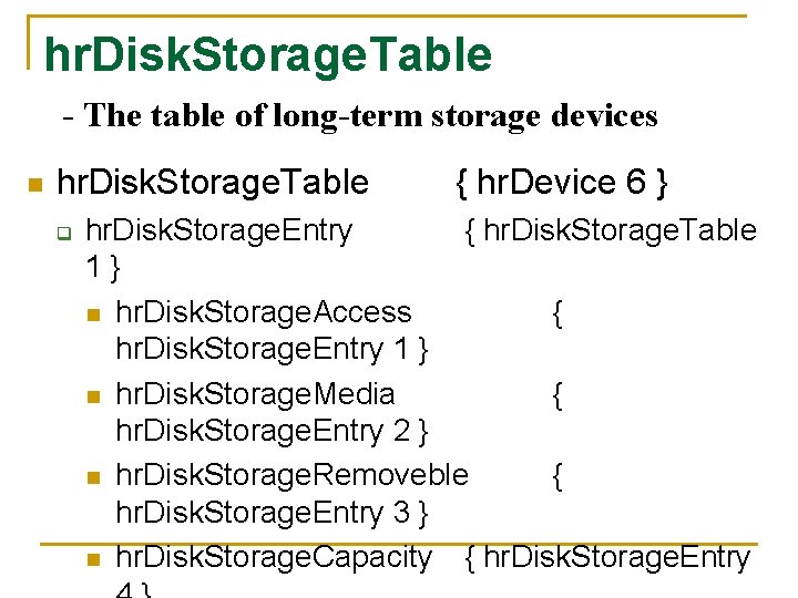 hr. Disk. Storage. Table - The table of long-term storage devices n hr. Disk.