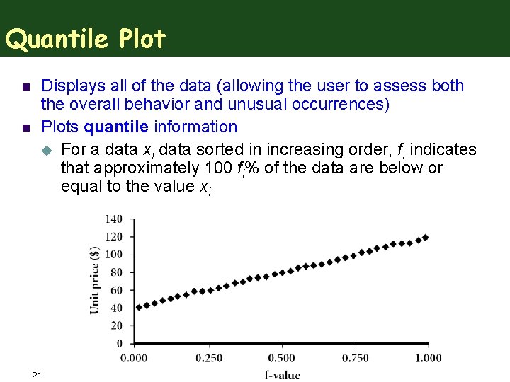 Quantile Plot n n Displays all of the data (allowing the user to assess