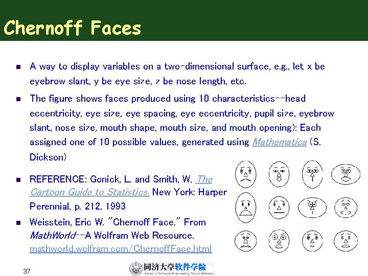 Chernoff Faces n A way to display variables on a two-dimensional surface, e. g.