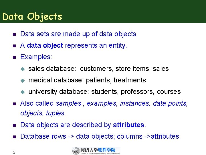 Data Objects n Data sets are made up of data objects. n A data