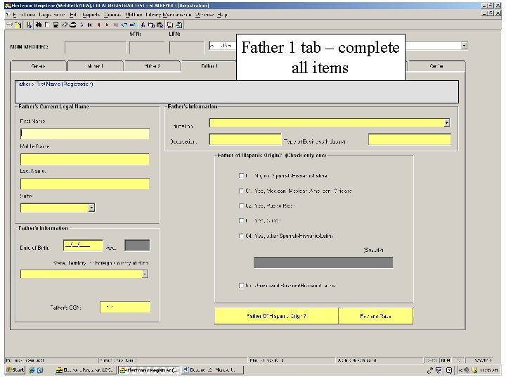 Father 1 tab – complete all items 