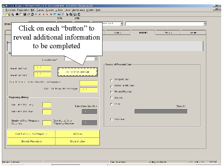 Click on each “button” to reveal additional information to be completed 