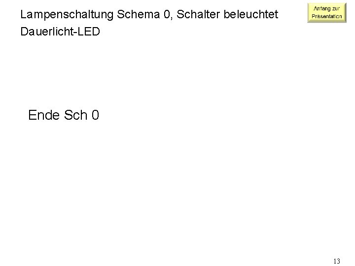 Lampenschaltung Schema 0, Schalter beleuchtet Dauerlicht-LED Ende Sch 0 13 