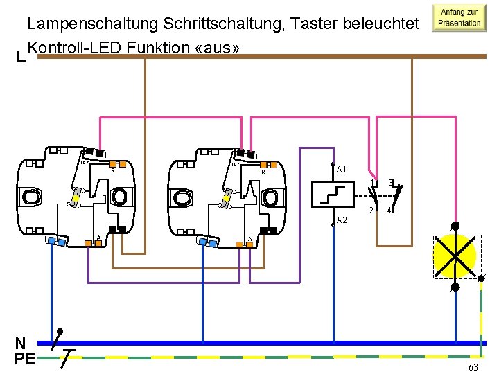 L Lampenschaltung Schrittschaltung, Taster beleuchtet Kontroll-LED Funktion «aus» TOP R R A 1 1