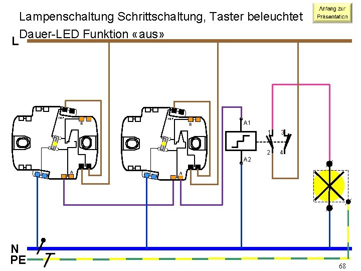 L Lampenschaltung Schrittschaltung, Taster beleuchtet Dauer-LED Funktion «aus» TOP R R A 1 1