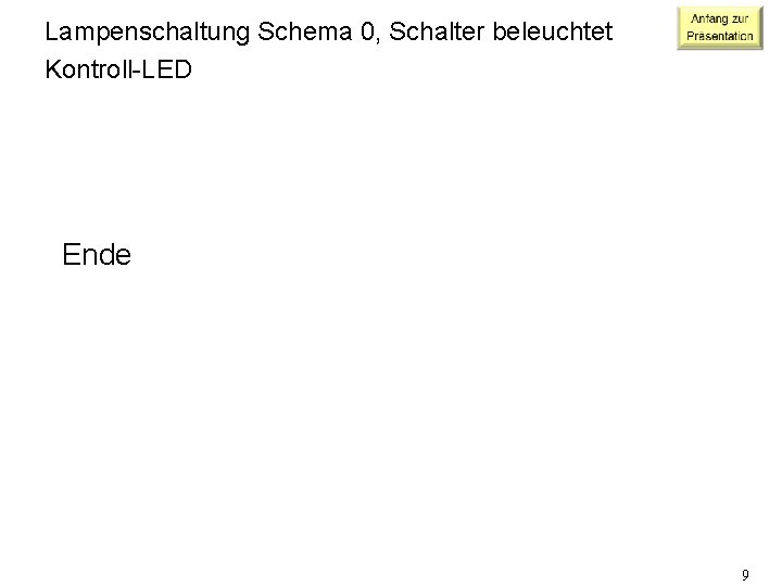 Lampenschaltung Schema 0, Schalter beleuchtet Kontroll-LED Ende 9 
