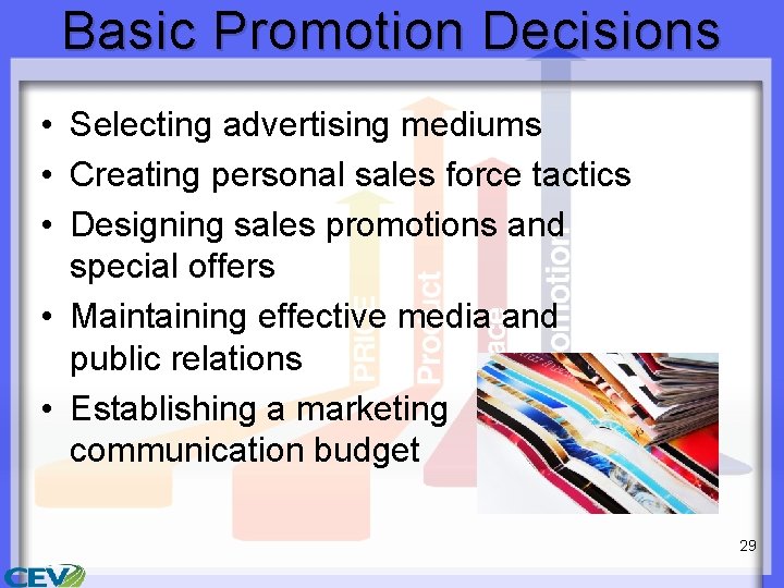 Basic Promotion Decisions • Selecting advertising mediums • Creating personal sales force tactics •